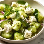 Cucumber Feta Salad with Lemon Greek Vinaigrette on a plate