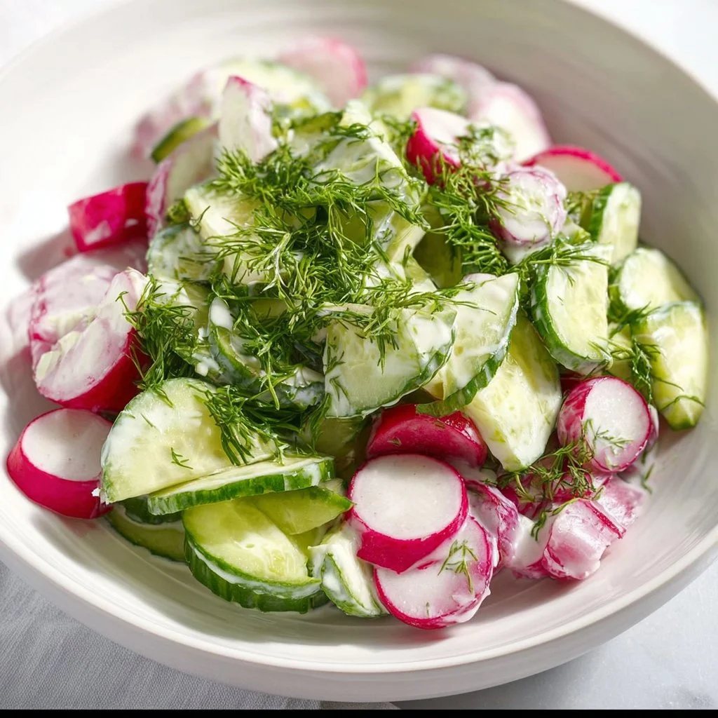 Cucumber Radish Salad with Yogurt in a bright, fresh presentation