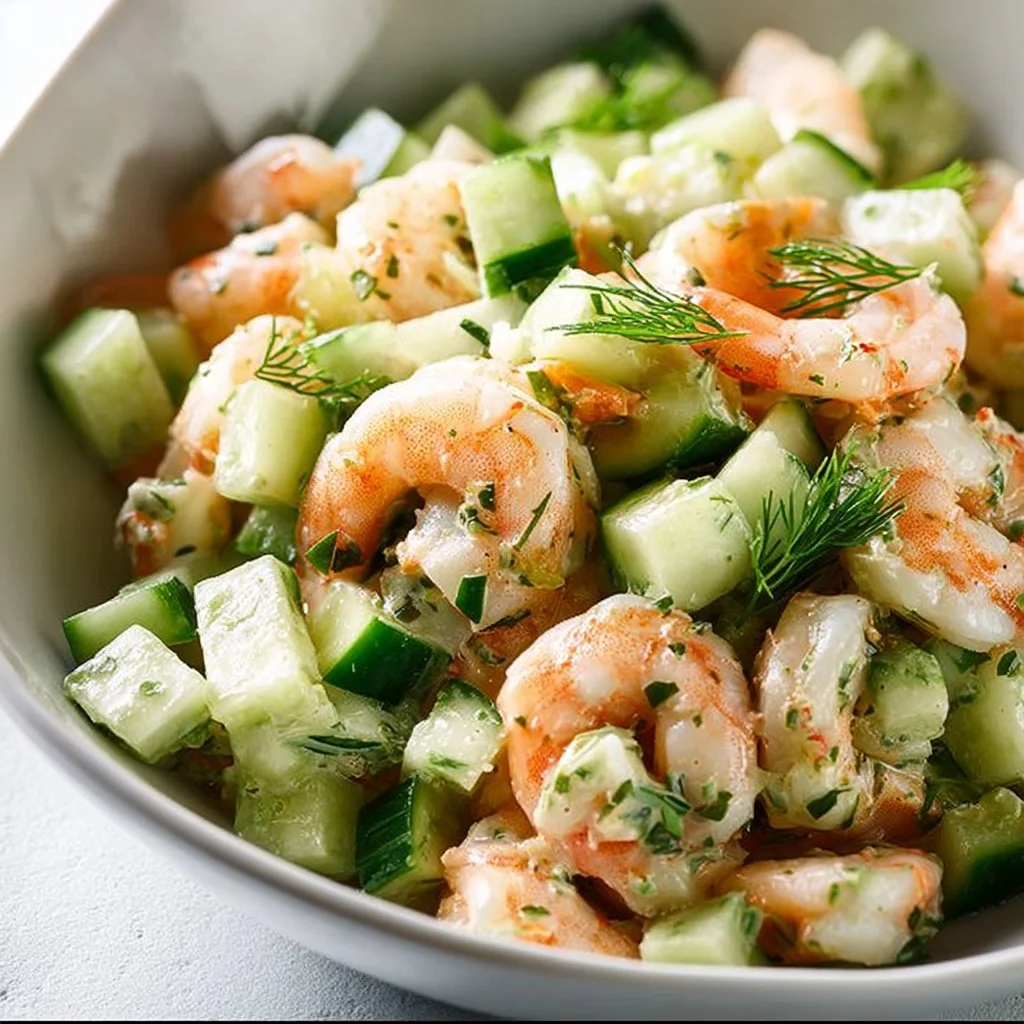 Cucumber Shrimp Salad with fresh vegetables and succulent shrimp