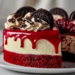 Decadent Oreo Red Velvet Cheesecake Drip Cake with creamy frosting and chocolate drizzle