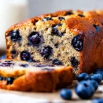 Healthy easy banana bread with blueberries, fresh from the oven.