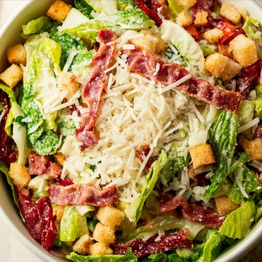 A vibrant La Scala Chopped Salad with fresh vegetables and dressing