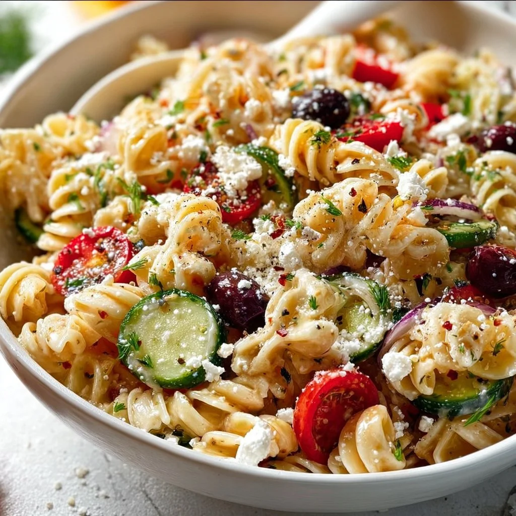 Festive Christmas Pasta Salad with colorful ingredients for holiday gatherings