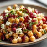 Delicious Feta and Cranberry Chickpea Salad served in a bowl with fresh ingredients