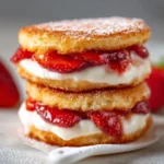 Fried strawberry cheesecake sandwich with strawberries and cream filling