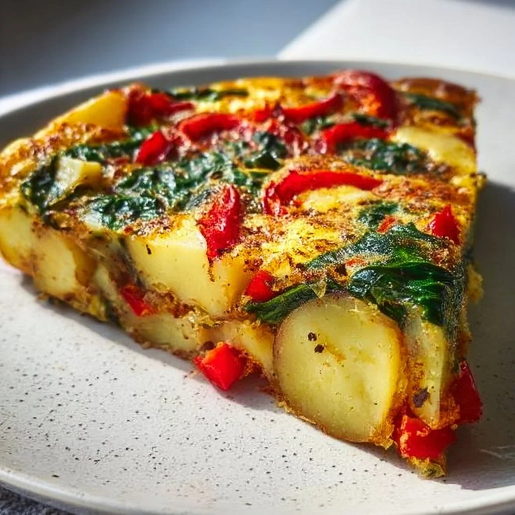 Frittata with Potatoes served on a plate, garnished with herbs