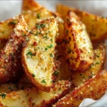 Crispy Garlic Parmesan Potato Wedges served on a plate