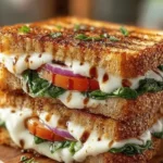 Grilled balsamic vinaigrette sandwich melt with melted cheese and fresh ingredients