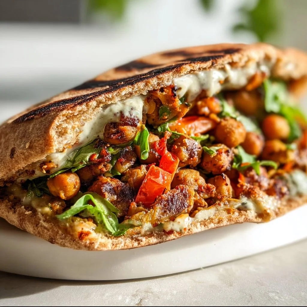 Grilled chickpea stuffed in a pita with fresh vegetables