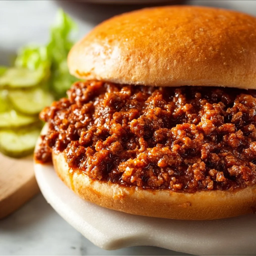 Delicious homemade sloppy joes on a plate, ready to serve.