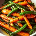 Delicious honey glazed carrots and green beans served on a plate