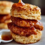 Hot Honey Chicken Biscuits served on a plate with honey drizzle