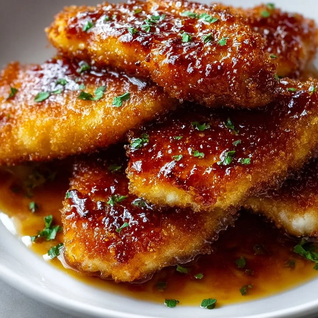 Crispy hot honey chicken cutlets drizzled with spicy honey sauce.