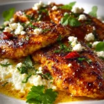 Hot Honey Feta Chicken 3 Hot Honey Feta Chicken served on a plate with herbs and spices