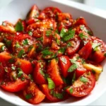 Colorful Lebanese tomato salad with fresh herbs and vegetables