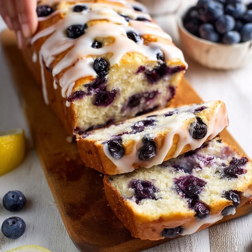 Lemon blueberry bread with a delicious lemon glaze drizzled on top