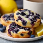 Lemon blueberry cheesecake cookies on a plate, fresh and delicious dessert.