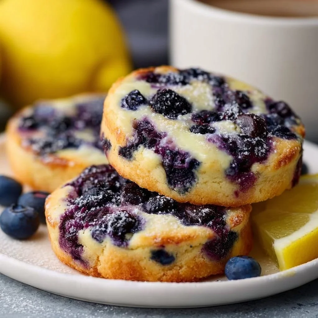 Lemon blueberry cheesecake cookies on a plate, fresh and delicious dessert.