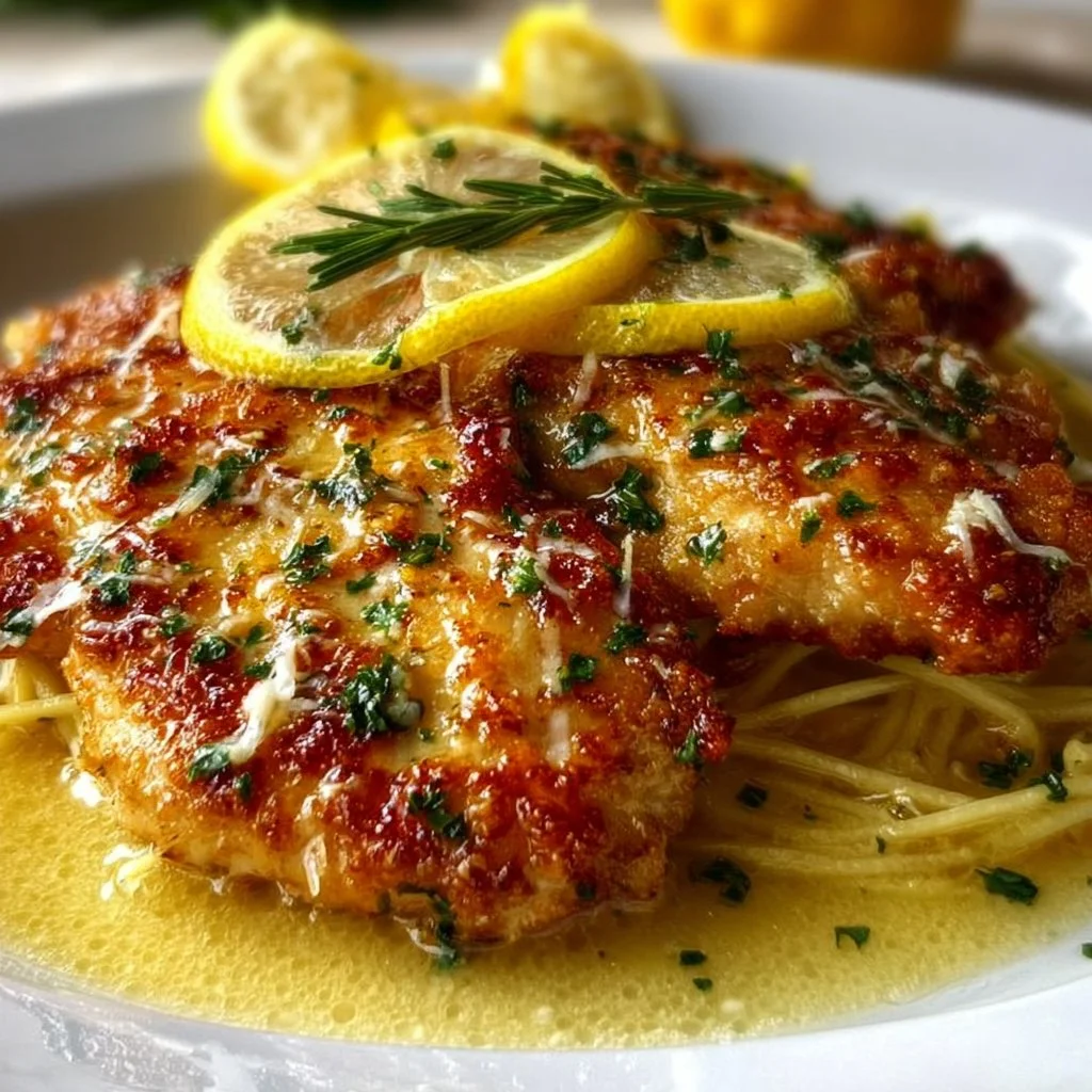 Lemon Chicken Romano dish with herbs and lemon zest served on a plate.
