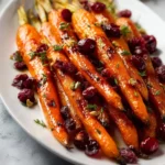 Maple roasted carrots with cranberries served in a bowl.
