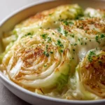Delicious Marry Me Melting Cabbage served on a plate with garnishes.