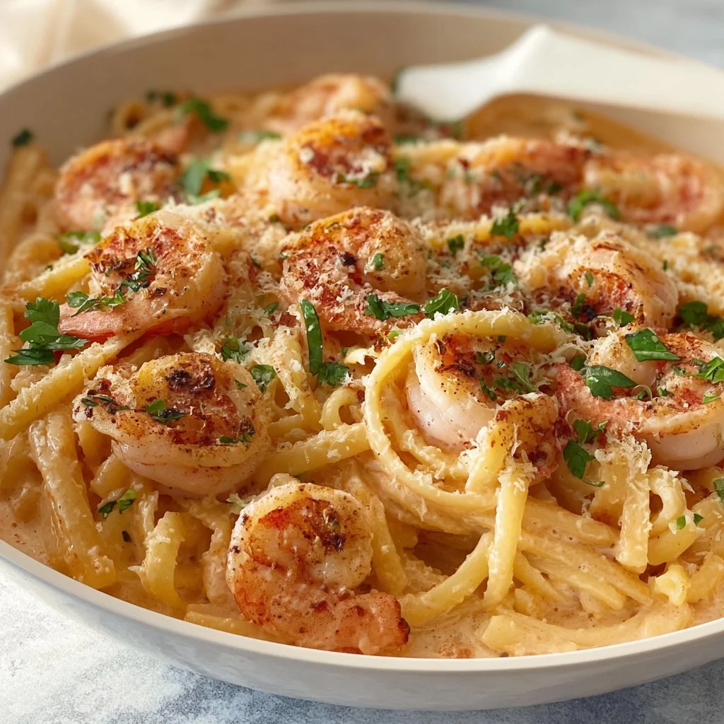 Delicious Marry Me Shrimp Pasta served in a bowl with garnish