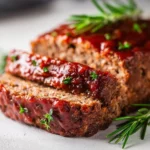 Delicious homemade meatloaf ready to serve with mashed potatoes.