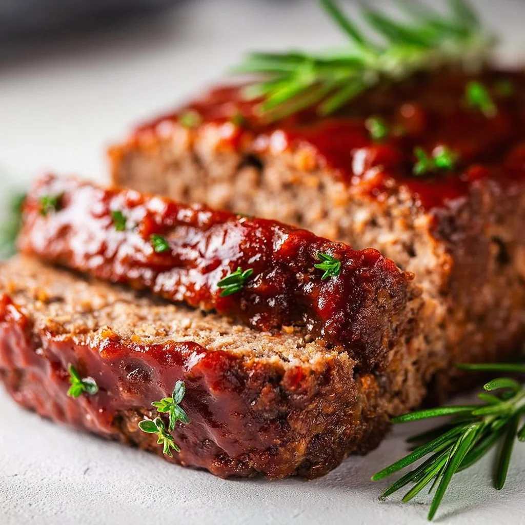 Delicious homemade meatloaf ready to serve with mashed potatoes.