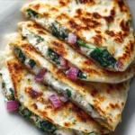 Mediterranean Quesadillas filled with spinach and savory ingredients