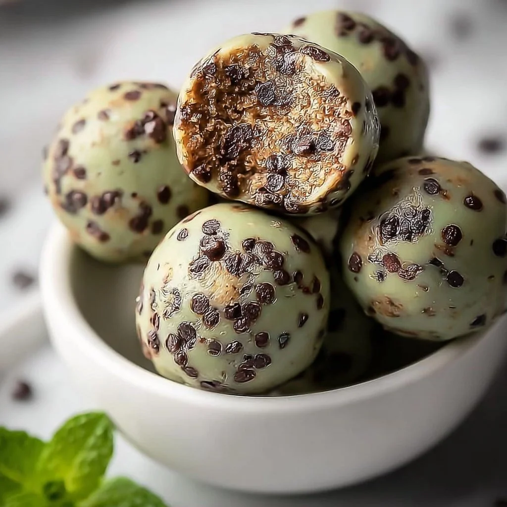 Mint Chocolate Chip Protein Balls freshly made for a healthy snack