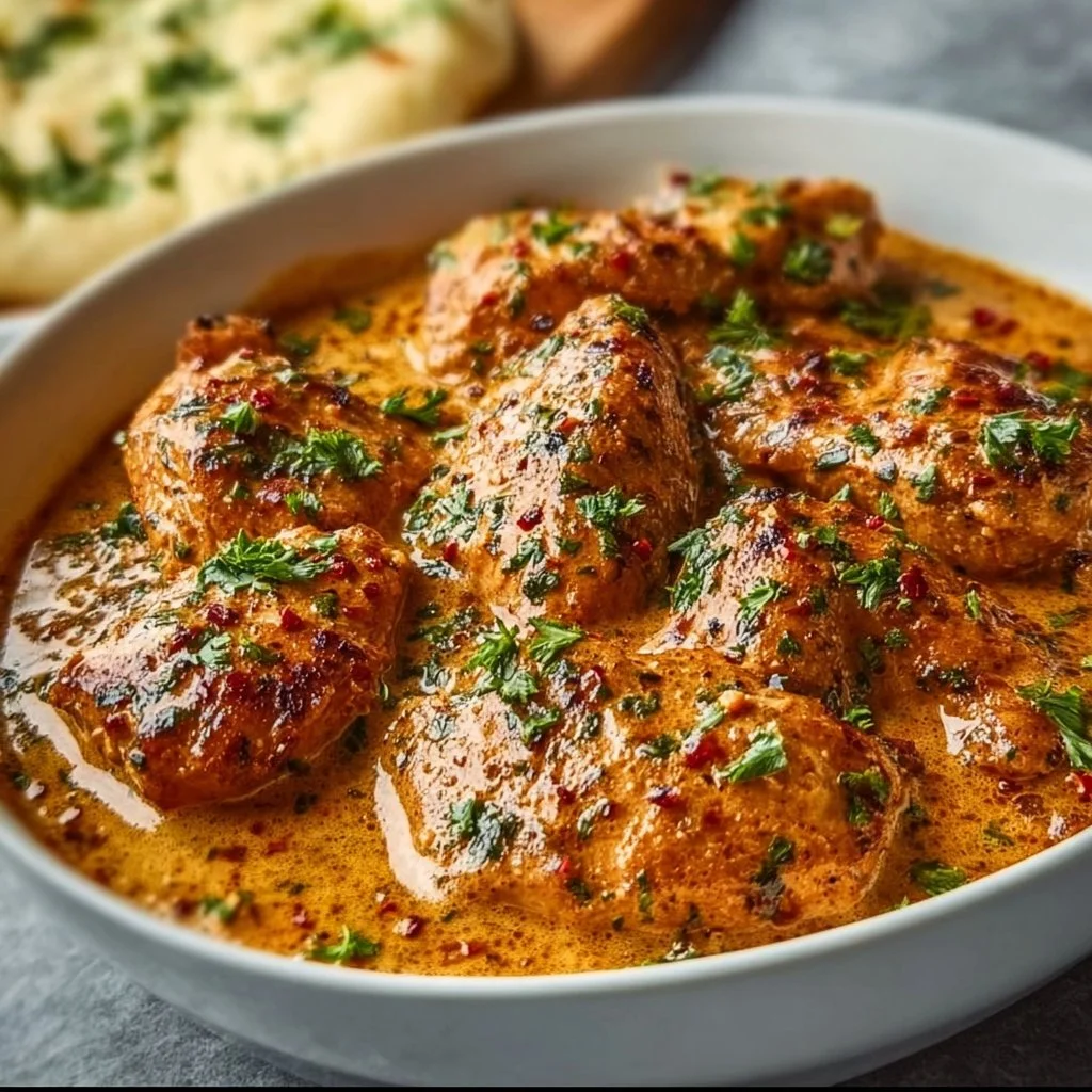 Delicious Cowboy Butter Chicken served with fresh herbs and spices