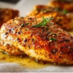 Delicious oven baked chicken breast served on a plate