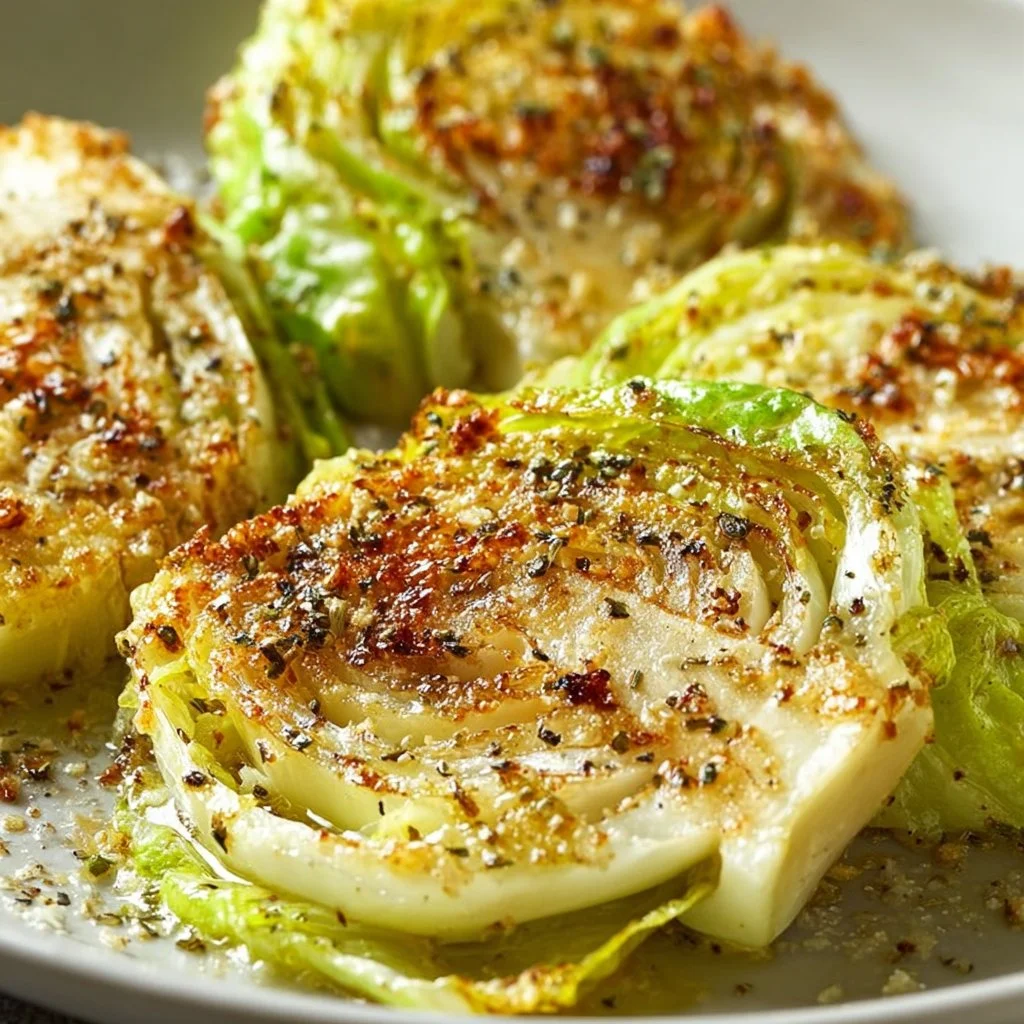 Parmesan Cabbage Steaks baked until golden and crispy