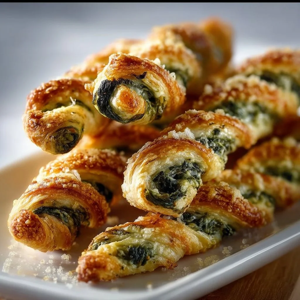 Baked Parmesan spinach cheese twists served on a plate.