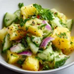 Fresh pineapple cucumber salad mixed with vibrant ingredients