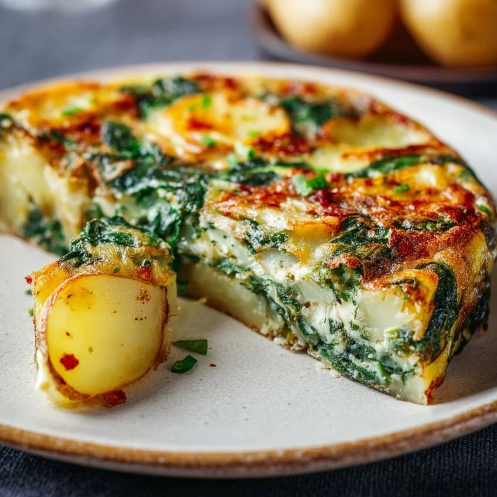 Potato and Spinach Frittata served on a plate