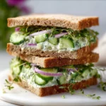 Quick cucumber salad sandwiches with fresh vegetables on a plate