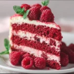Delicious raspberry layer cake with fresh raspberries and creamy frosting