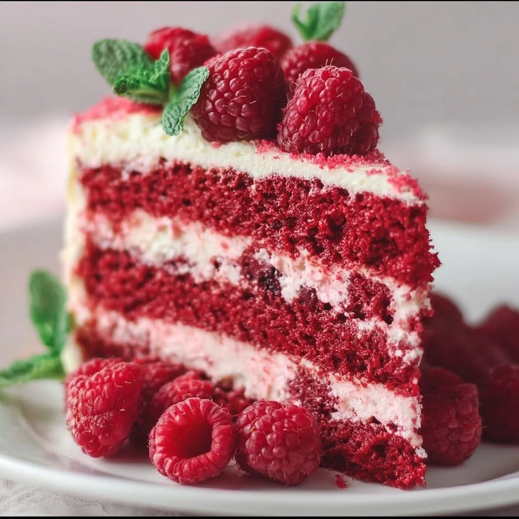 Delicious raspberry layer cake with fresh raspberries and creamy frosting