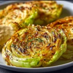 Roasted cabbage steaks seasoned and ready to serve