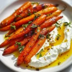 Plate of perfectly roasted carrots seasoned and ready to serve
