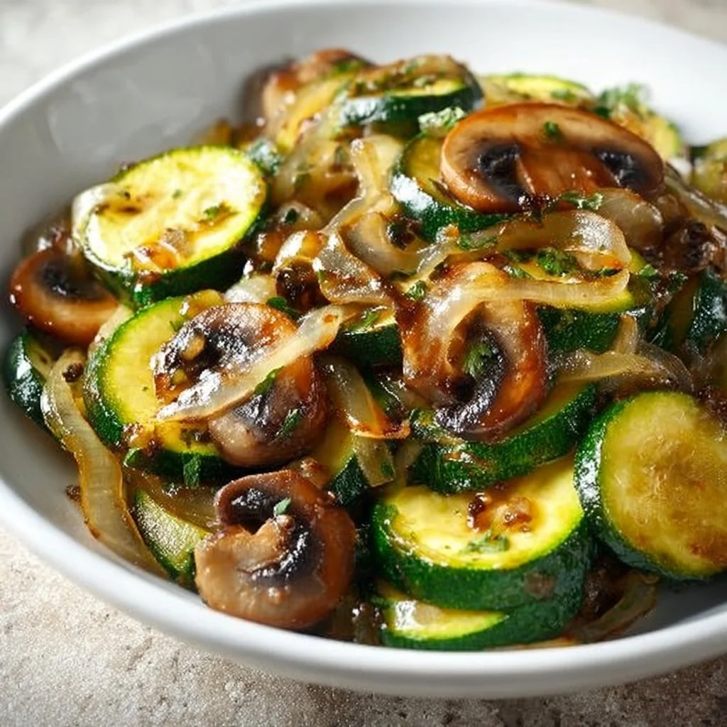 Delicious sautéed zucchini, mushrooms, and onions in a skillet