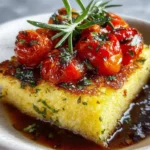 Savory Herbed Polenta & Roasted Tomato Bake in a baking dish