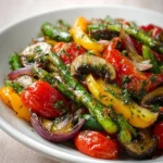 Colorful plate of Mediterranean sautéed vegetables with herbs and spices