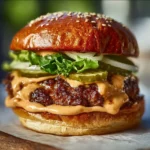 Delicious homemade Smash Burger topped with lettuce, tomato, and cheese.