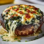 Spinach and cheese stuffed portobello mushroom dish, topped with herbs and spices