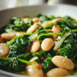 Healthy spinach and white beans dish served in a bowl, rich in nutrients