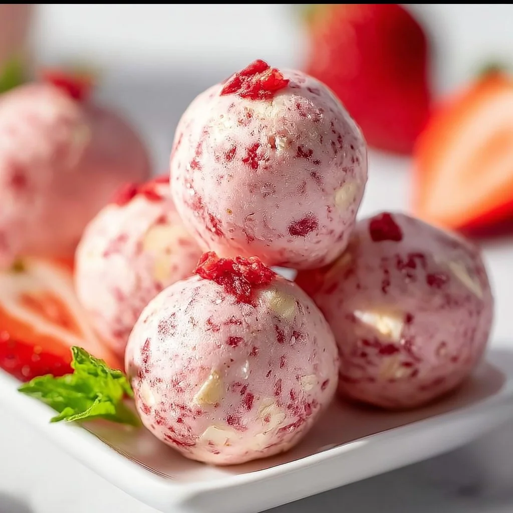 Strawberry Cheesecake Protein Balls, a healthy snack option