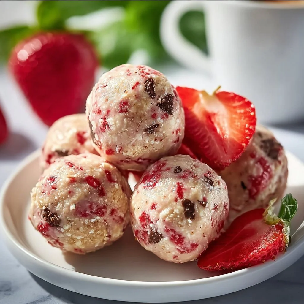 Delicious Strawberry Cheesecake Protein Balls for healthy snacking