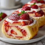 Delicious strawberry cheesecake rolls topped with fresh strawberries